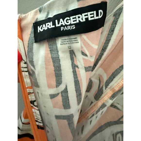 Karl Lagerfeld Paris Sleeveless Printed Square Neck Midi Dress Orange Size 12 - Picture 9 of 15
